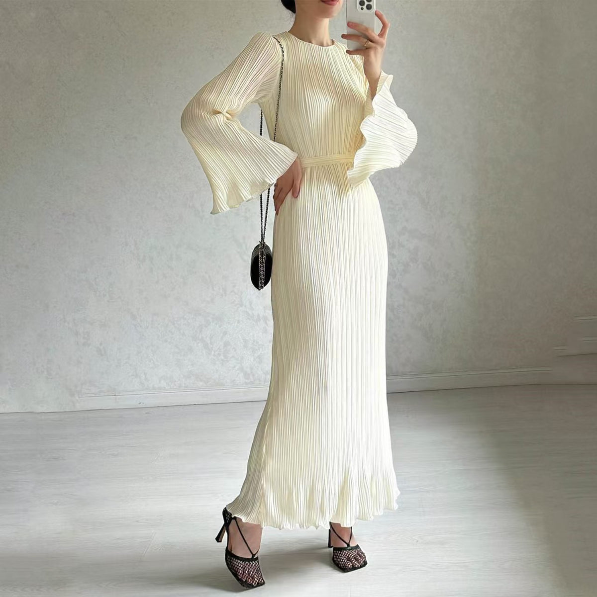 Plisse Long Maxi Dress